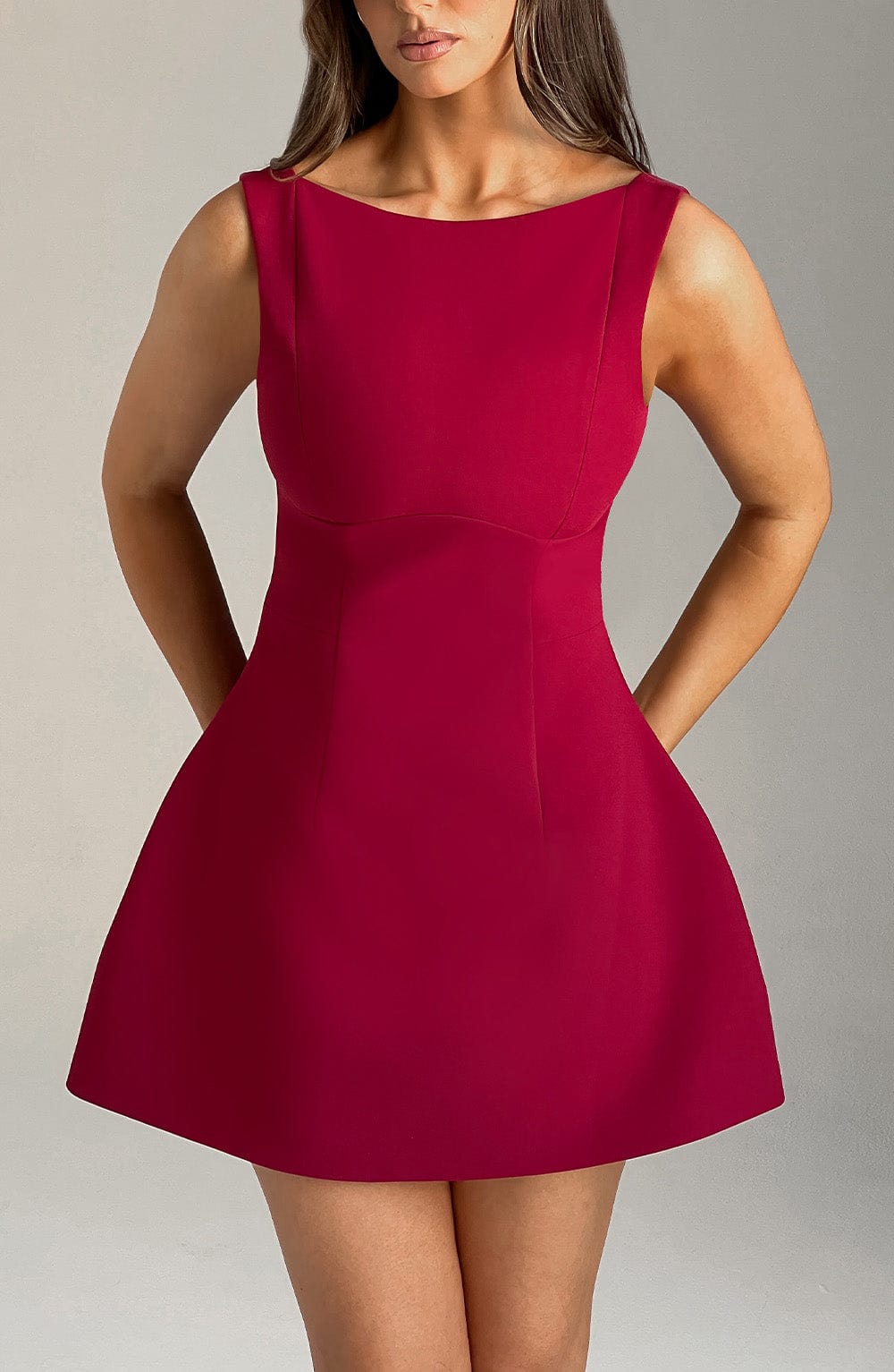 Alana Mini Elbise – Şarap Bordosu