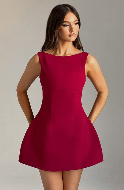 Alana Mini Elbise – Şarap Bordosu