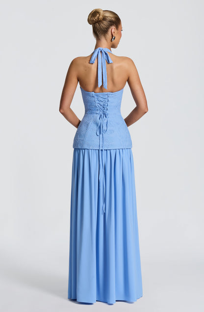 Almira Maxi Elbise – Pudra Mavisi