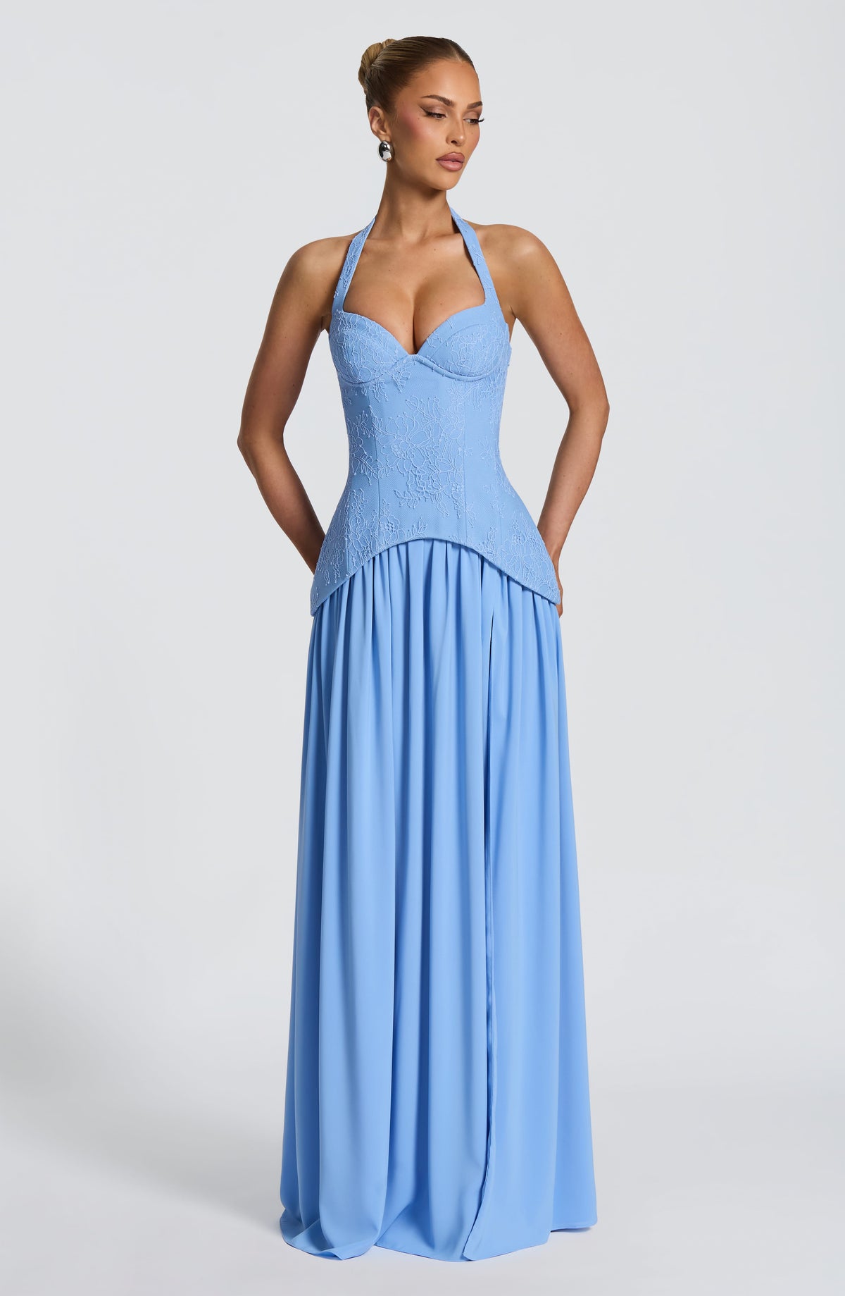 Almira Maxi Elbise – Pudra Mavisi