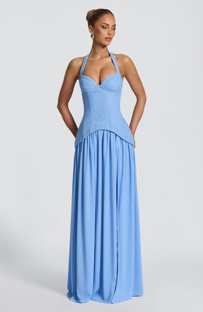 Almira Maxi Elbise – Pudra Mavisi