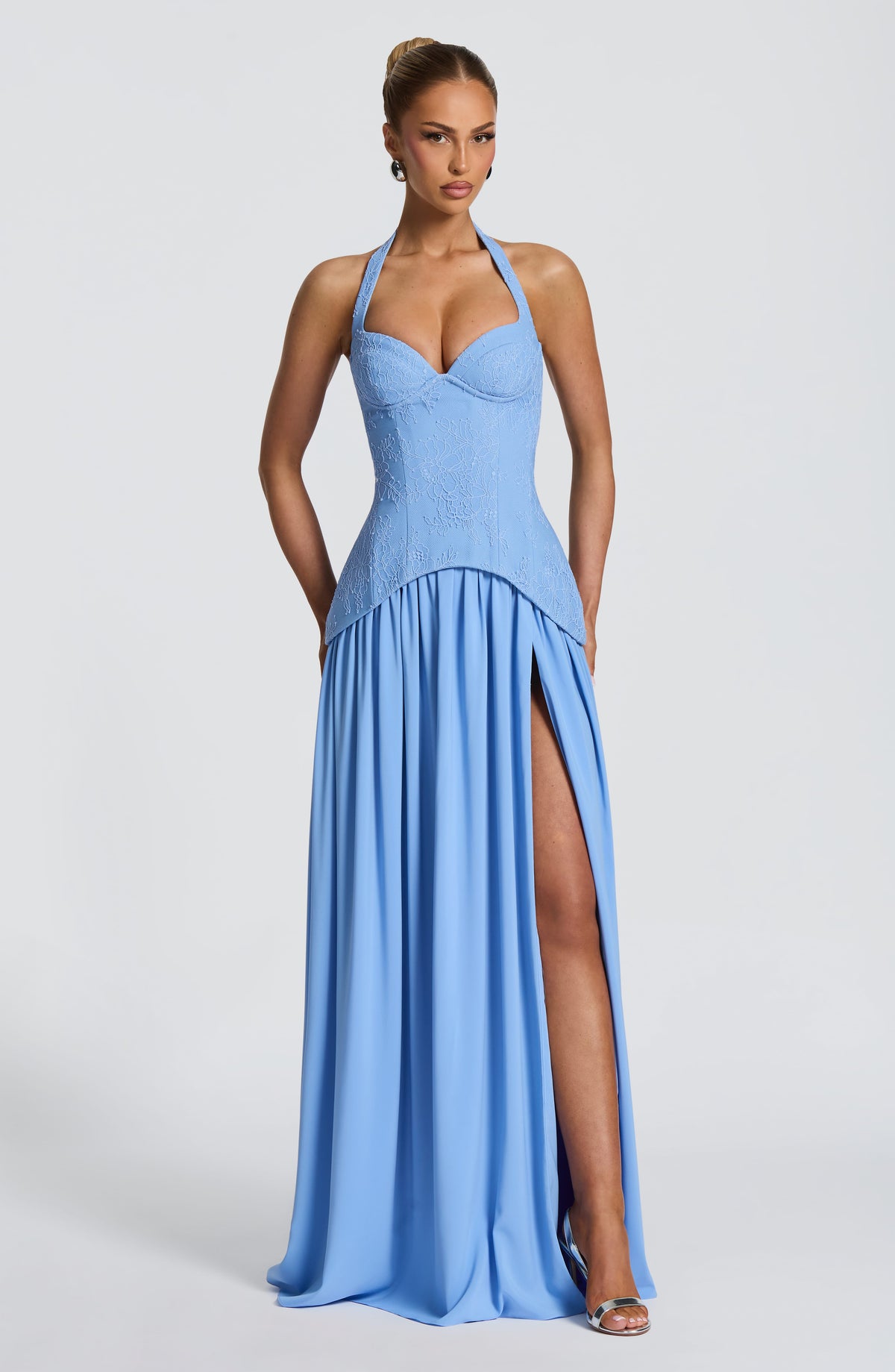 Almira Maxi Elbise – Pudra Mavisi