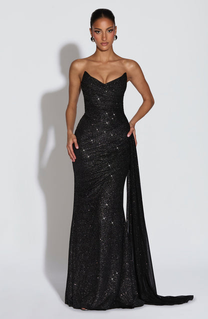 Ashika Maxi Elbise – Işıltılı Siyah