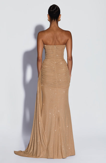 Ashika Maxi Elbise – Işıltılı Altın