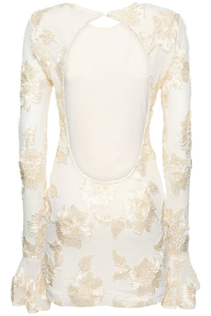 İşlemeli Sırtı Açık File Mini Elbise