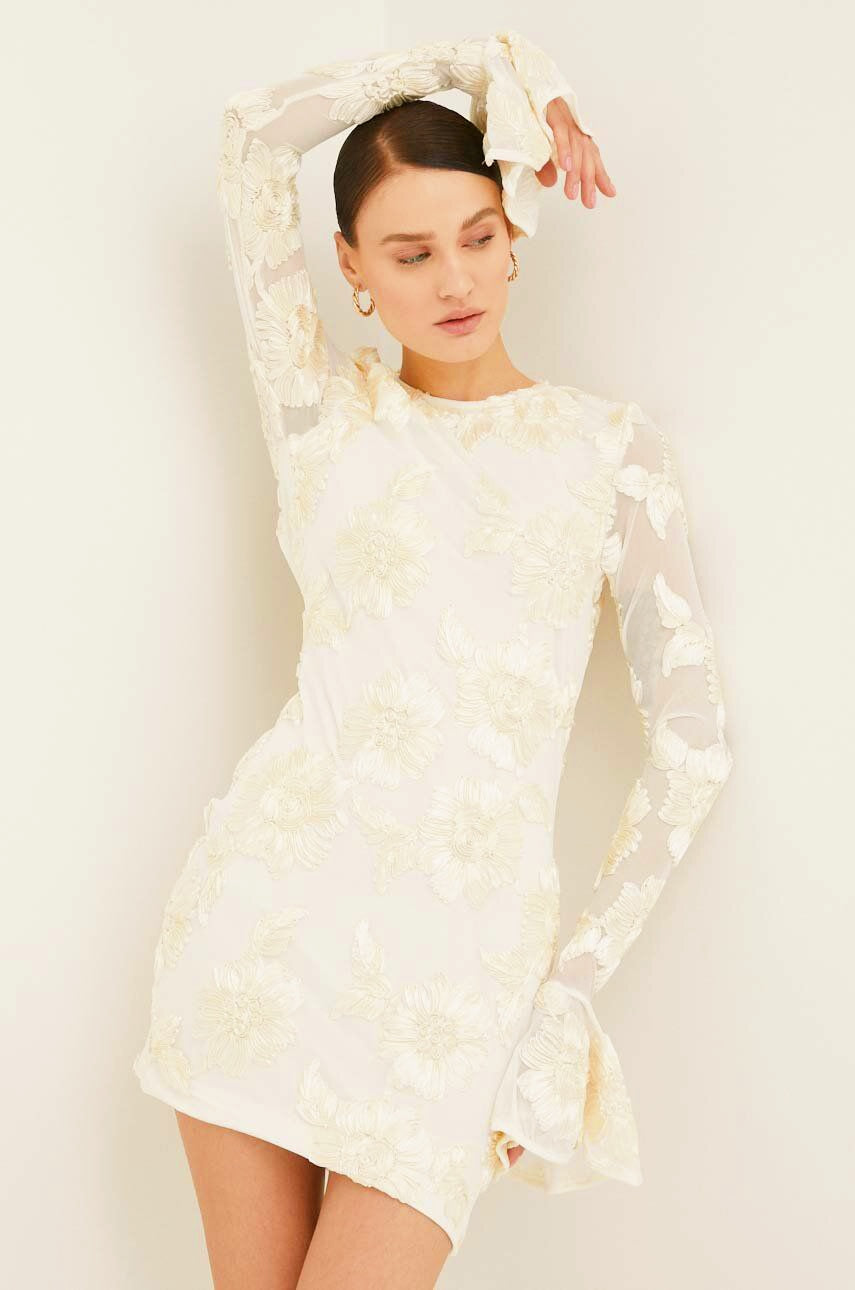 İşlemeli Sırtı Açık File Mini Elbise