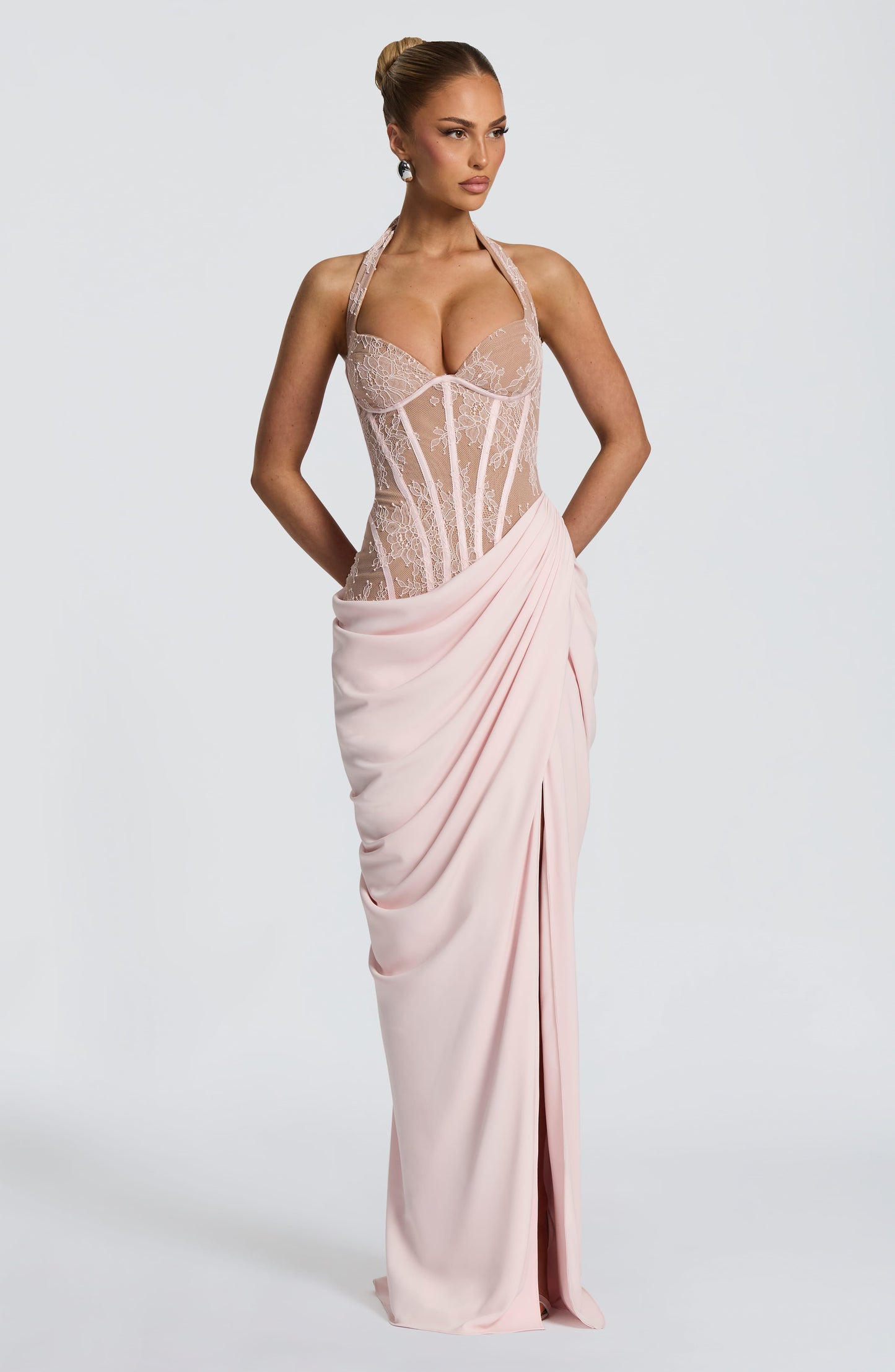 Bonita Maxi Elbise - Pudra Pembe