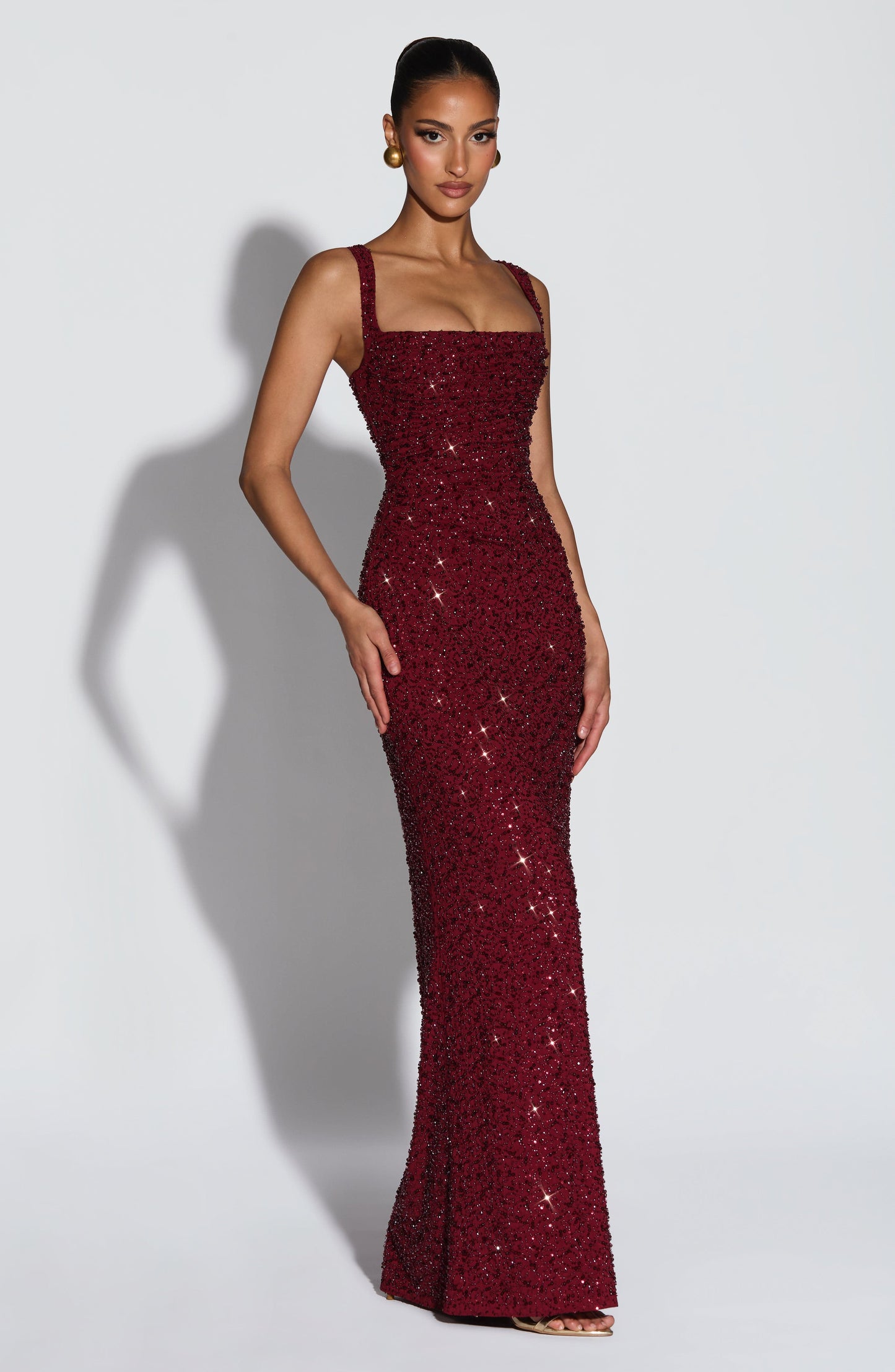 Calanthe Maxi Elbise – Işıltılı Bordo