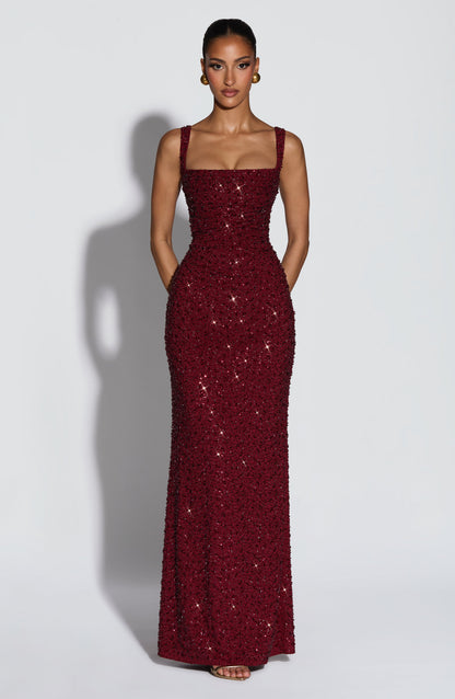 Calanthe Maxi Elbise – Işıltılı Bordo