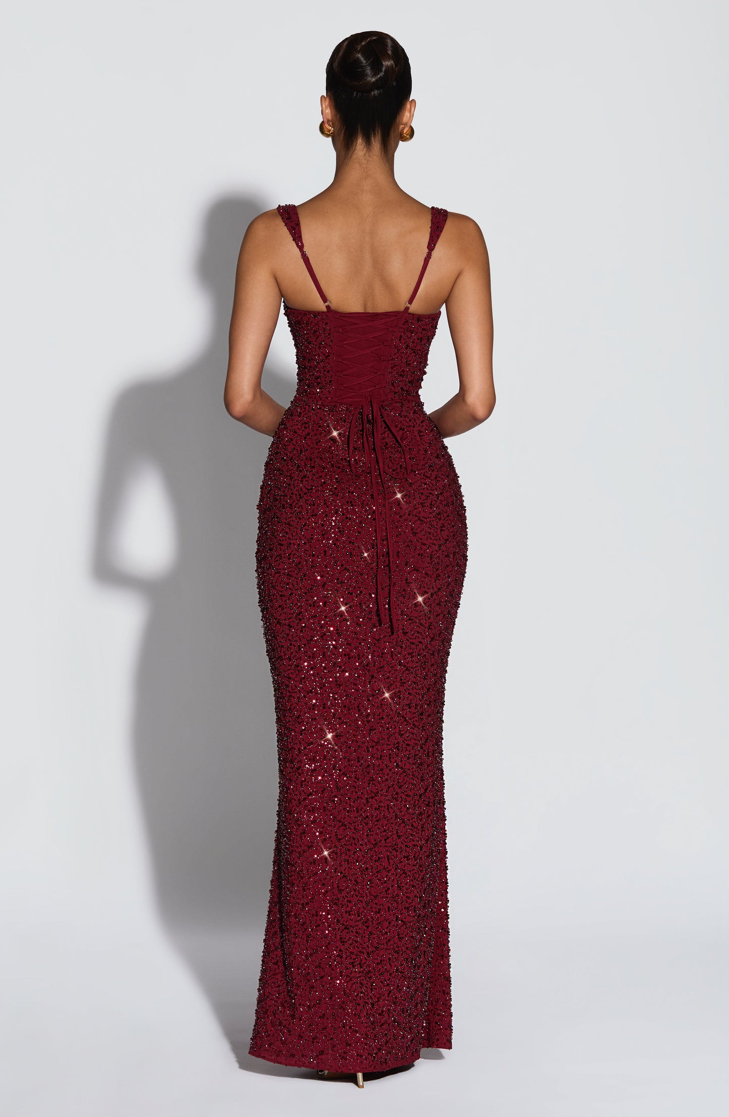Calanthe Maxi Elbise – Işıltılı Bordo