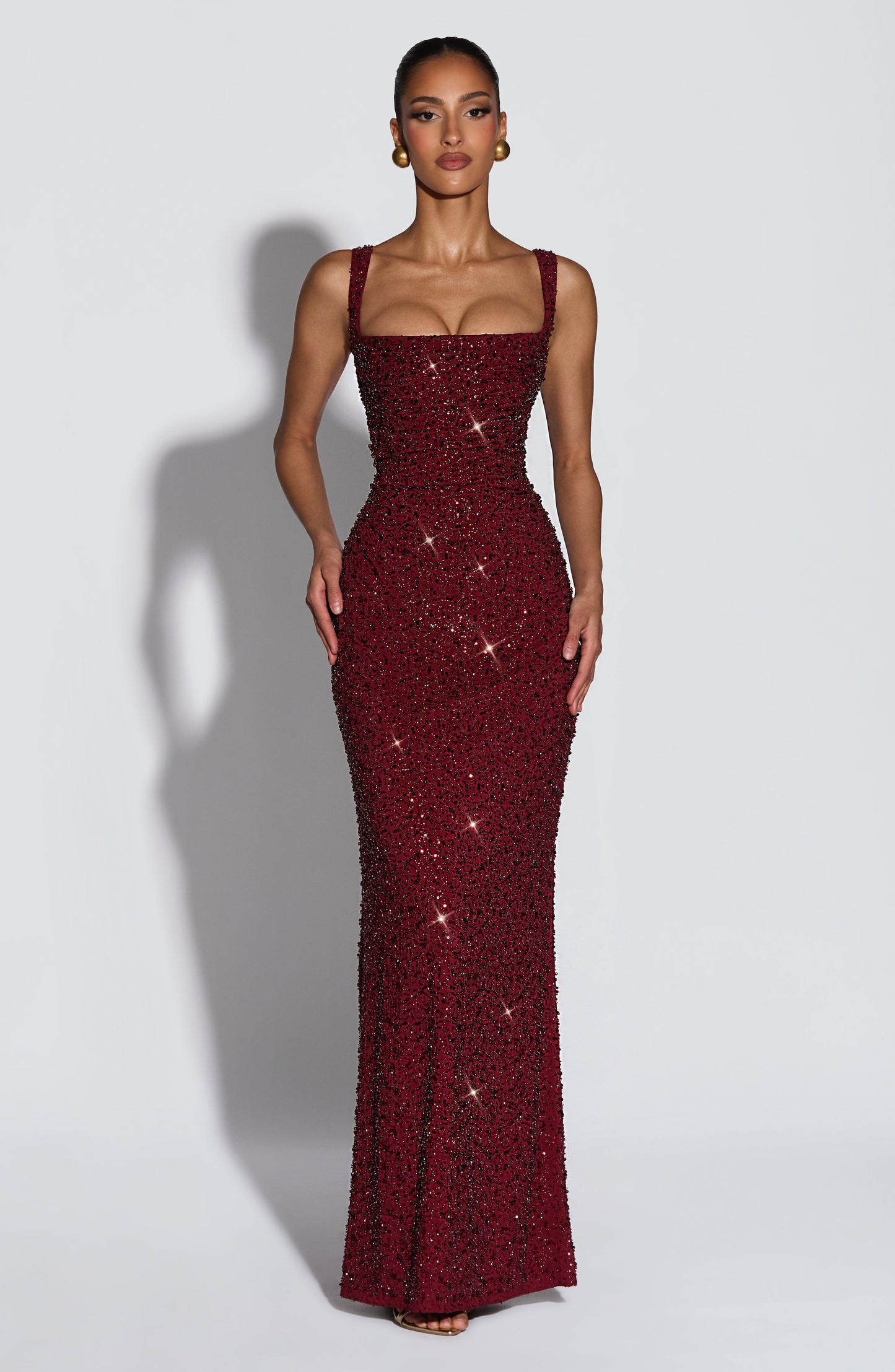 Calanthe Maxi Elbise – Işıltılı Bordo