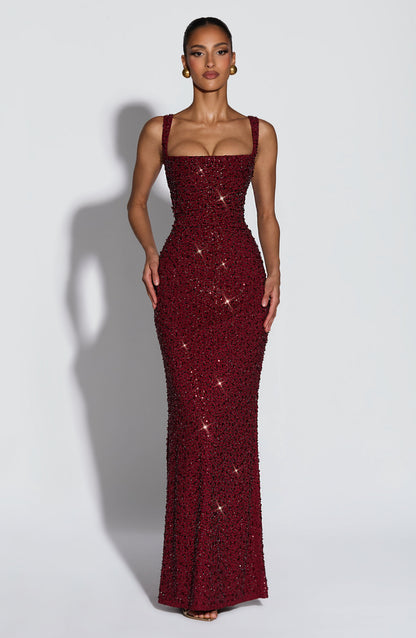 Calanthe Maxi Elbise – Işıltılı Bordo