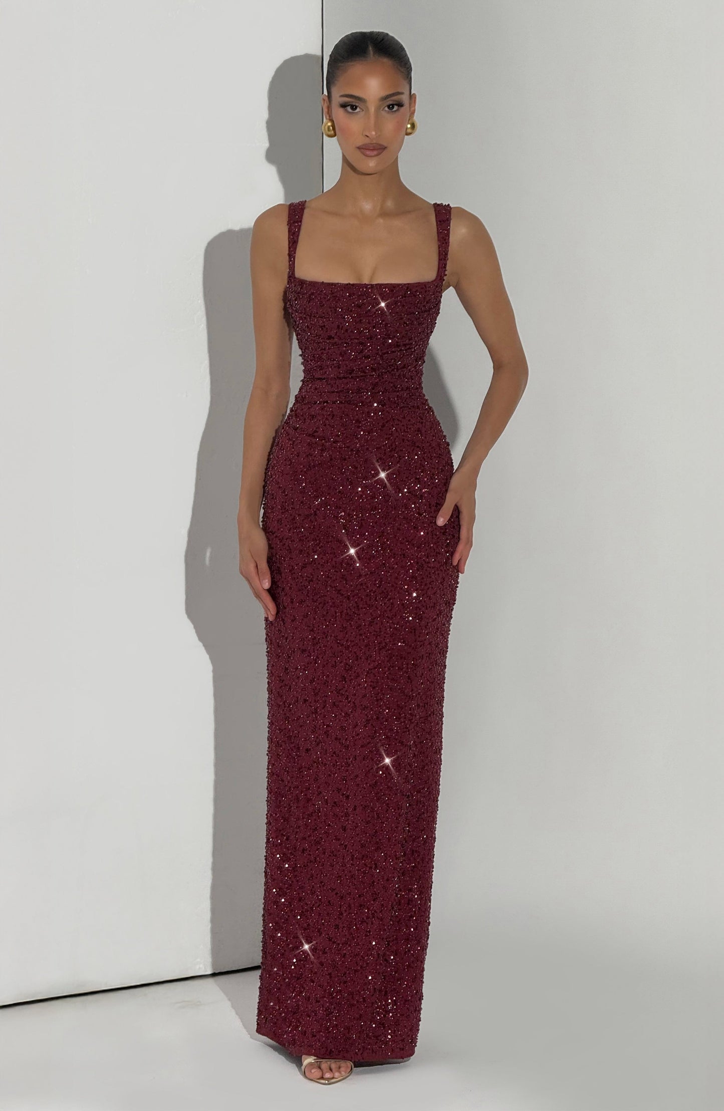 Calanthe Maxi Elbise – Işıltılı Bordo