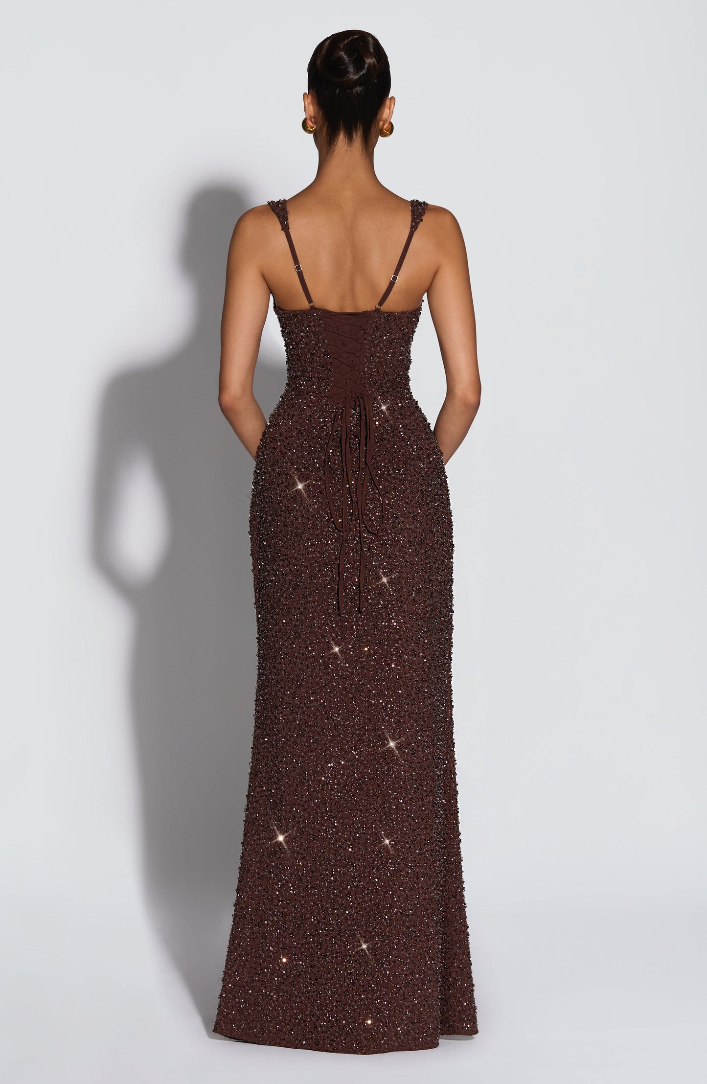 Calanthe Maxi Elbise – Işıltılı Mürdüm Kahve