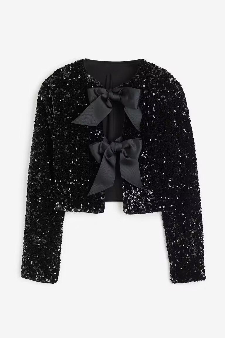 Cara Papyonlu Payet Crop Top