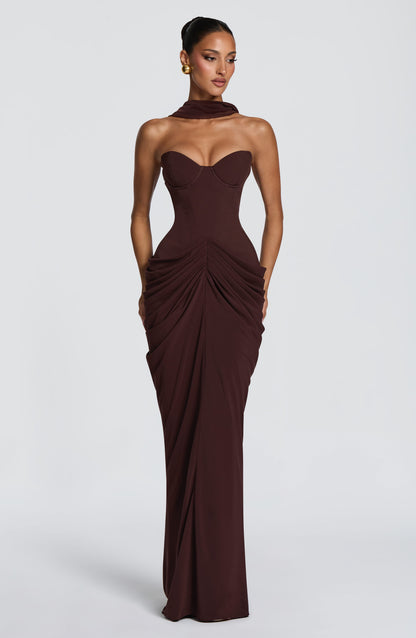 Chiara Maxi Elbise – Mürdüm Kahve
