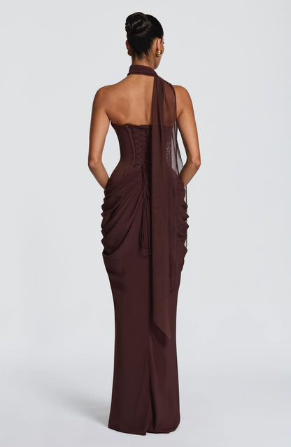 Chiara Maxi Elbise – Mürdüm Kahve