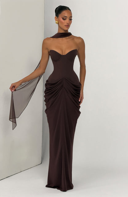 Chiara Maxi Elbise – Mürdüm Kahve