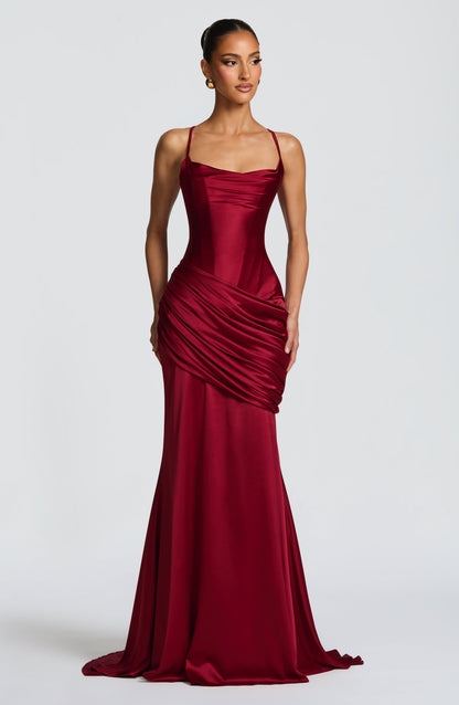 Connie Maxi Elbise - Bordo
