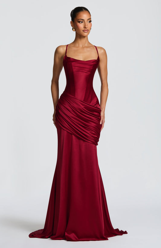 Connie Maxi Elbise - Bordo