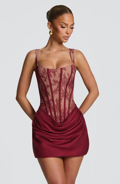Cornelia Mini Elbise - Bordo