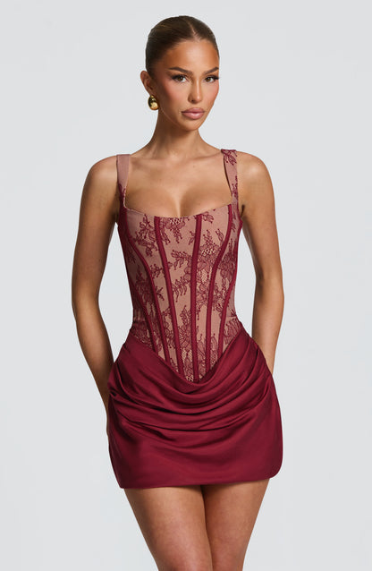 Cornelia Mini Elbise - Bordo