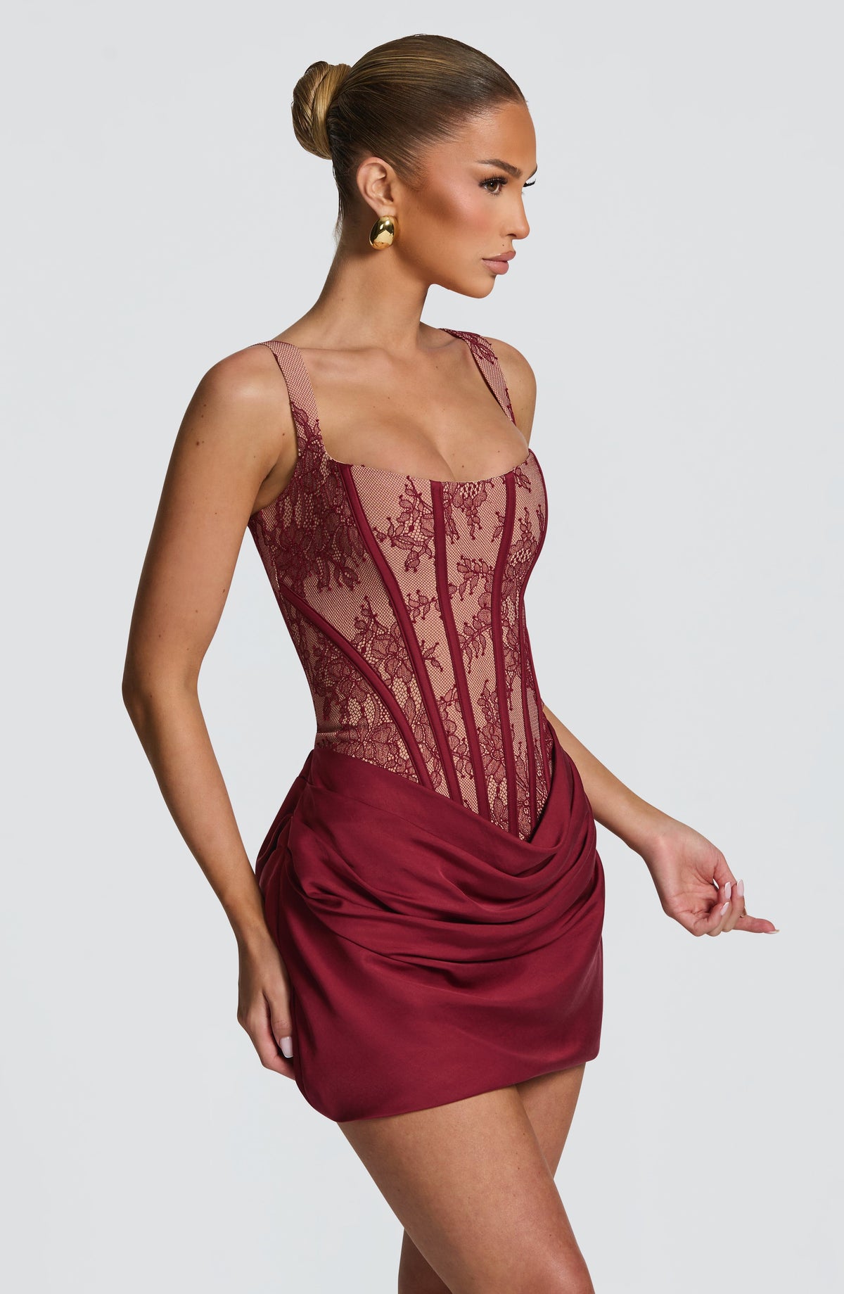 Cornelia Mini Elbise - Bordo