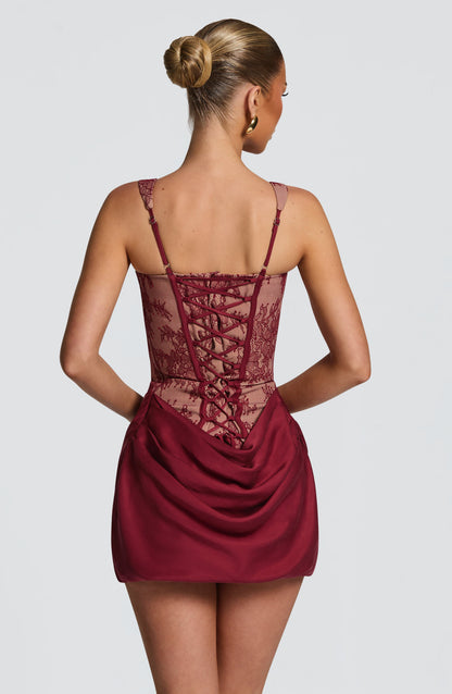 Cornelia Mini Elbise - Bordo