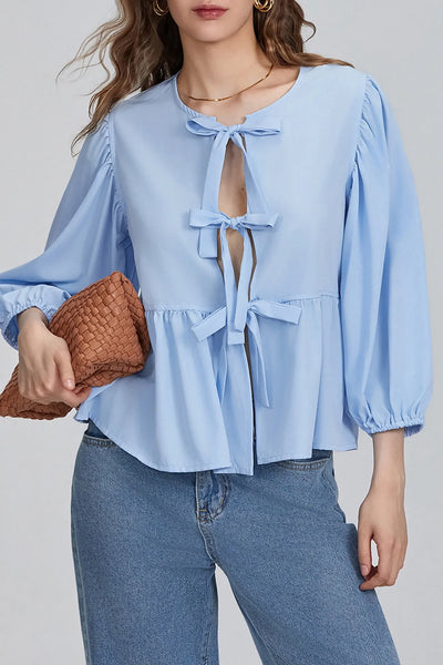 Puf Kollu Peplum Papyon Bluz