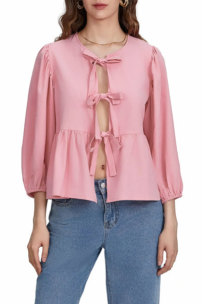 Puf Kollu Peplum Papyon Bluz