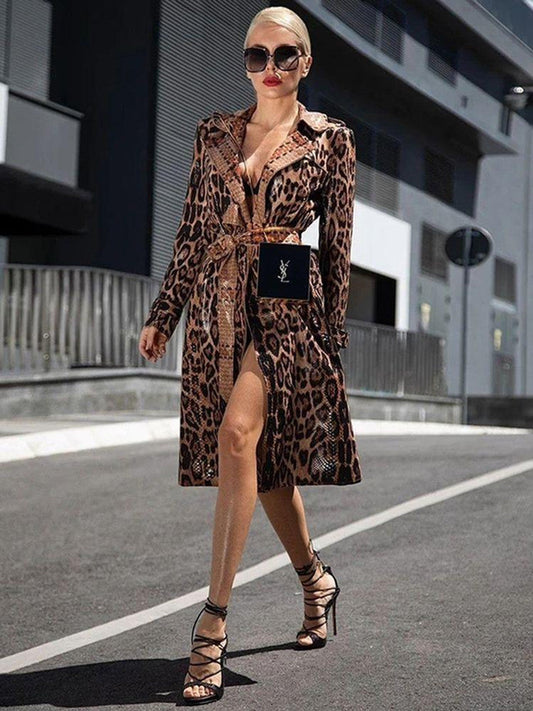 Zarafet Leopar Desenli Trençkot-Mont