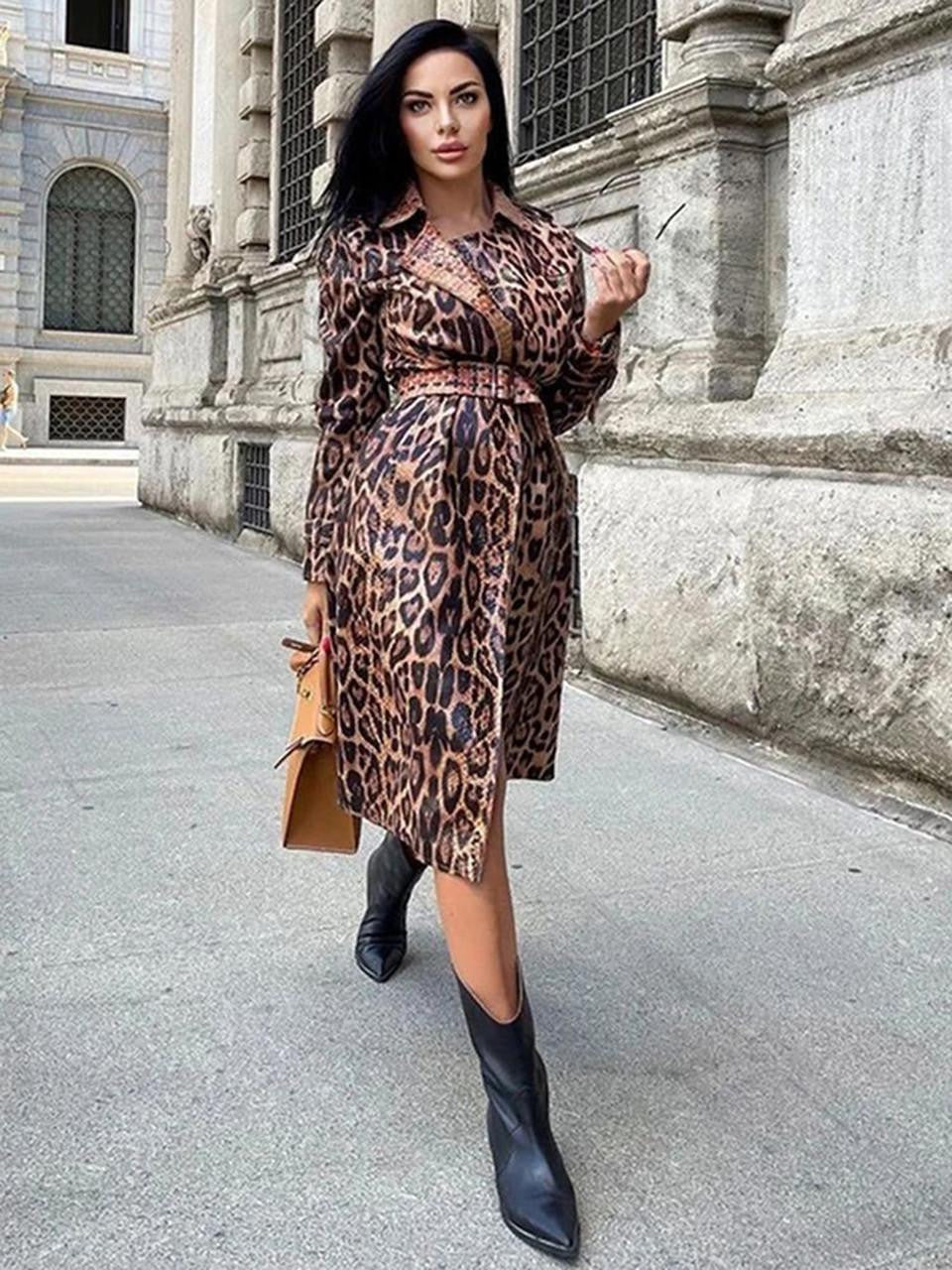 Zarafet Leopar Desenli Trençkot-Mont