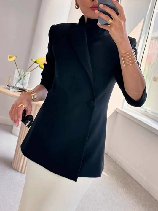 Tek Düğmeli Dik Yaka Uzun Kollu Blazer Ceket