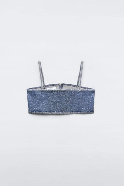 Lena Diamante Denim Crop Top