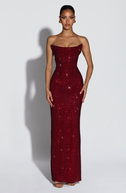 Mirabella Maxi Elbise – Bordo