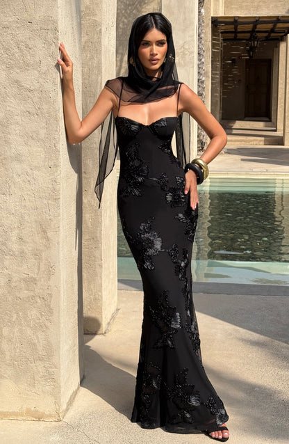 Nefertiti Maxi Elbise - Siyah
