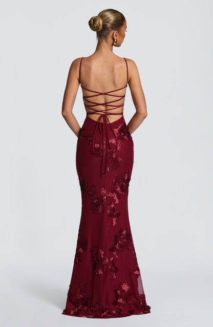 Nefertiti Maxi Elbise – Bordo