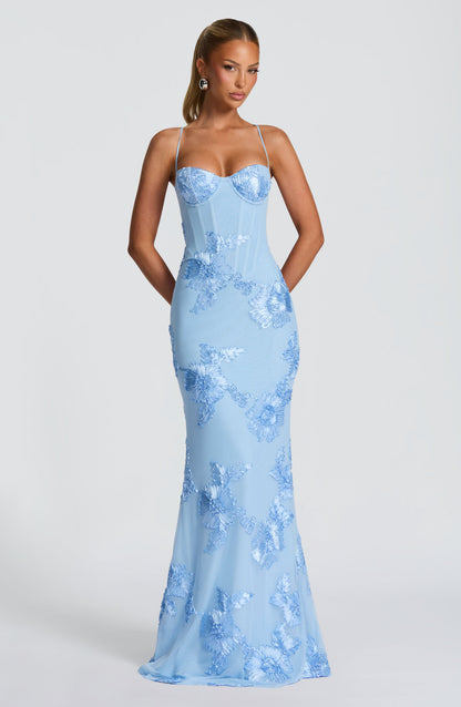 Nefertiti Maxi Elbise – Buz Mavisi