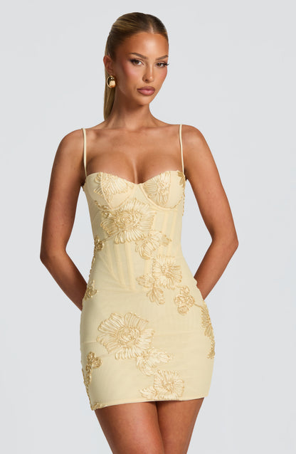 Nefertiti Mini Elbise – Limon Sarısı