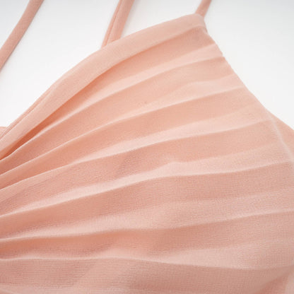 Olympe Pembe Pile Detaylı Katlı Midi Elbise