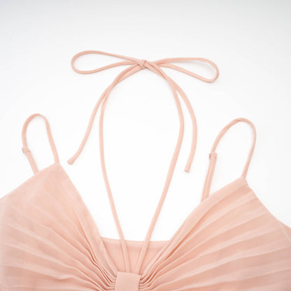 Olympe Pembe Pile Detaylı Katlı Midi Elbise