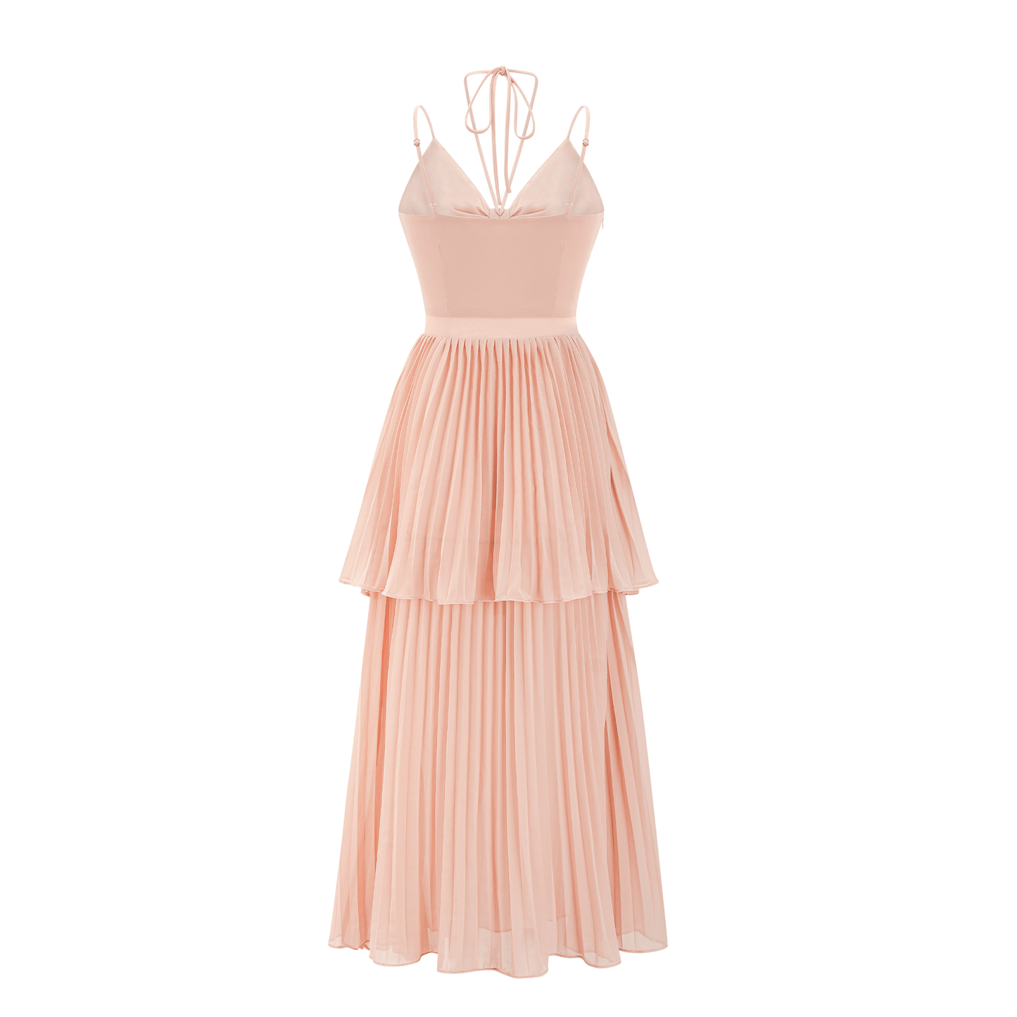 Olympe Pembe Pile Detaylı Katlı Midi Elbise