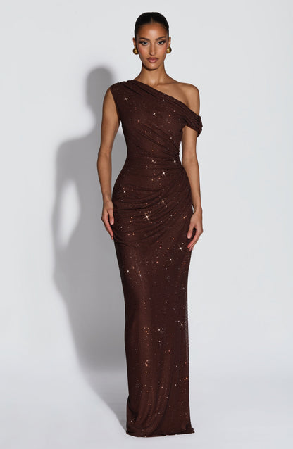 Ottilie Maxi Elbise – Mürdüm Kahve