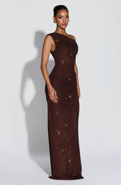 Ottilie Maxi Elbise – Mürdüm Kahve