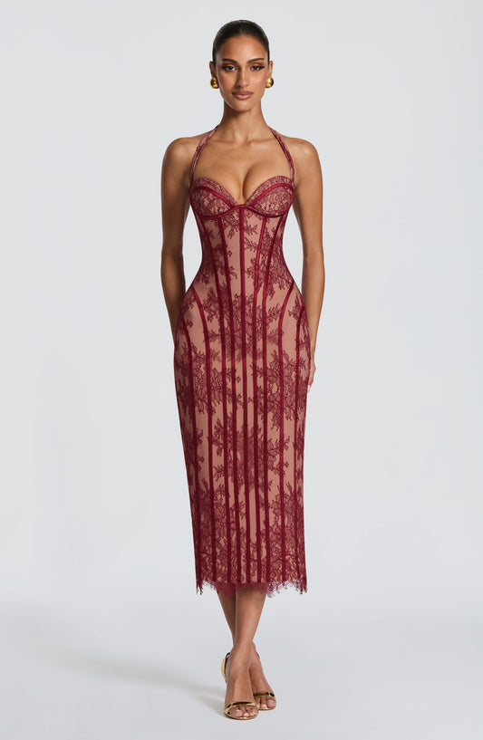 Rona Midi Elbise – Bordo