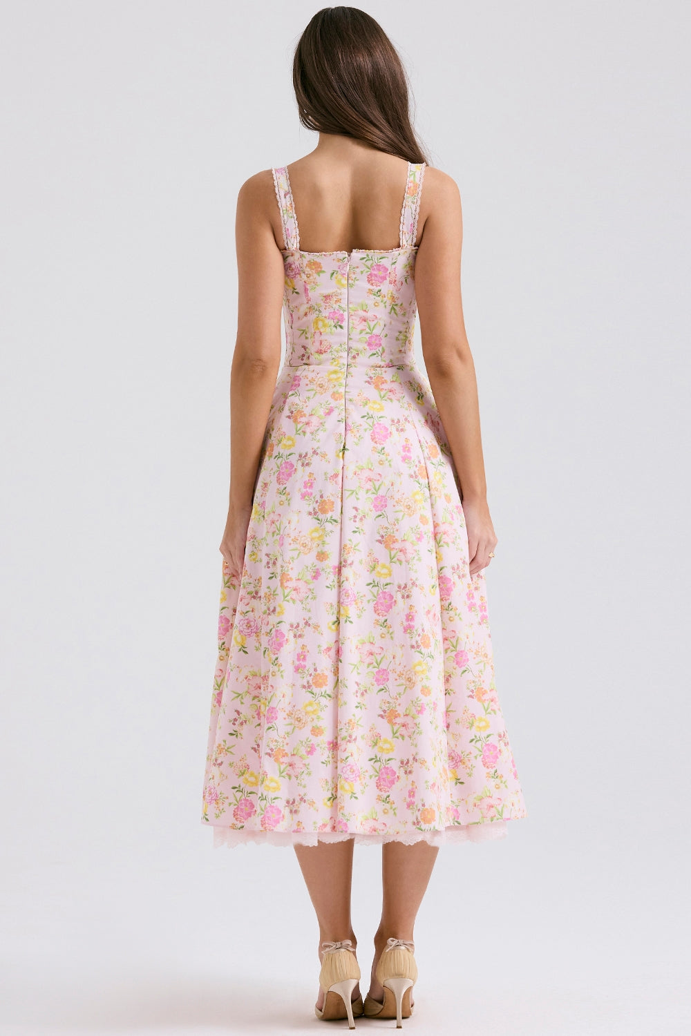 Roselyne Pembe Pastoral Dantel Askılı Elbise