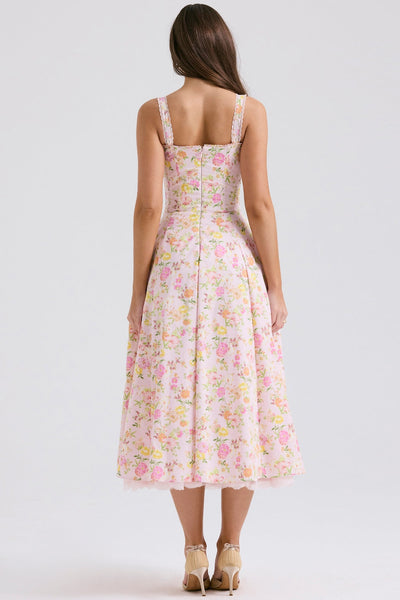 Roselyne Pembe Pastoral Dantel Askılı Elbise