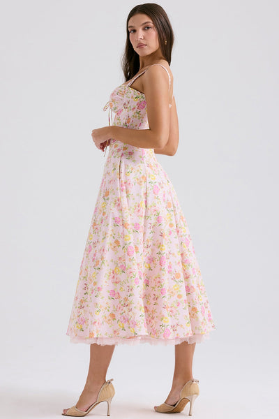 Roselyne Pembe Pastoral Dantel Askılı Elbise