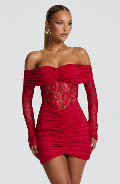 Sauline Mini Elbise - Kırmızı