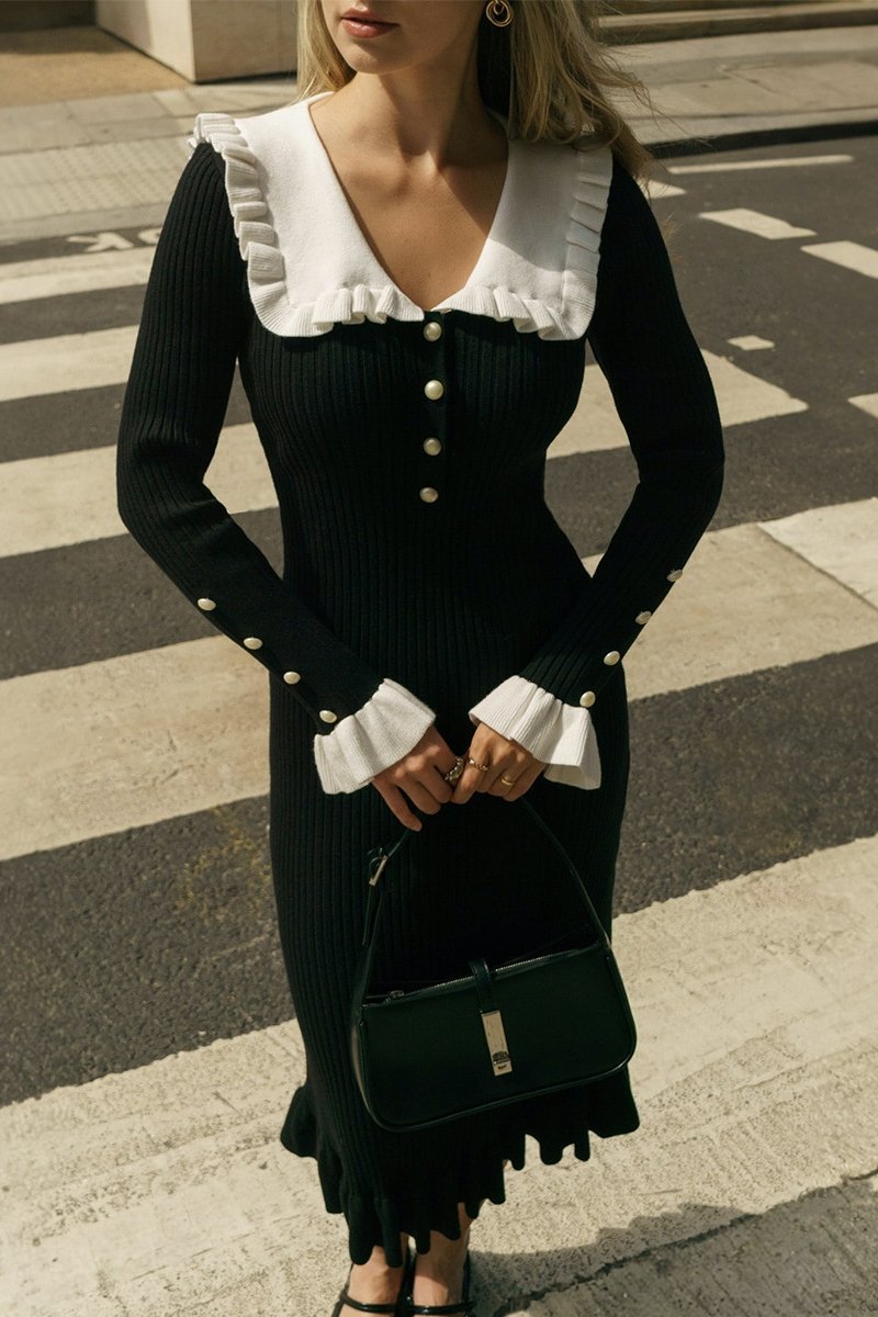 Amara Sicilya Fırfır Detaylı Midi Elbise